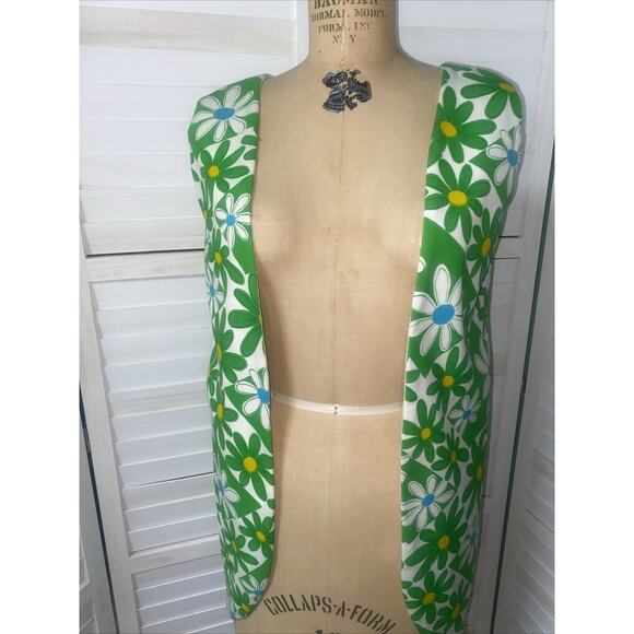 Vintage Handmade 60's 70's Shirt Lime Green Daisy Cutout Sleeves Open Front Med - Picture 2 of 6